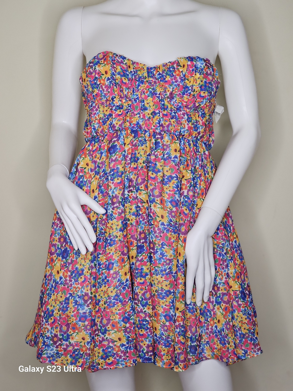 For Love & Lemons Sasha Floral Strapless Mini Dress - Pink,Yellow,blue Small